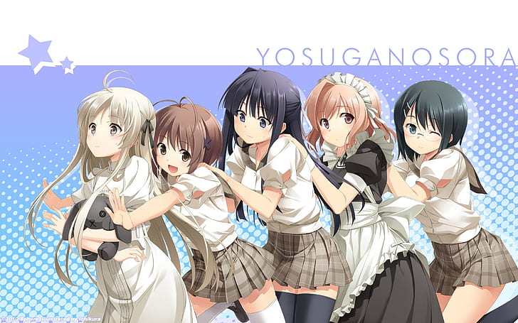 Anime Girls, Yosuga no Sora, Amatsume Akira, Kasugano Sora, Migiwa Kazuha, Nogisaka Motoka, Yorihime Nao, Maid Outfit, HD wallpaper