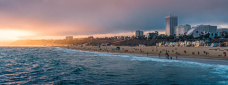 USA, California, Los Angeles, Santa Monica, beach, sunset, Pacific Ocean, HD wallpaper