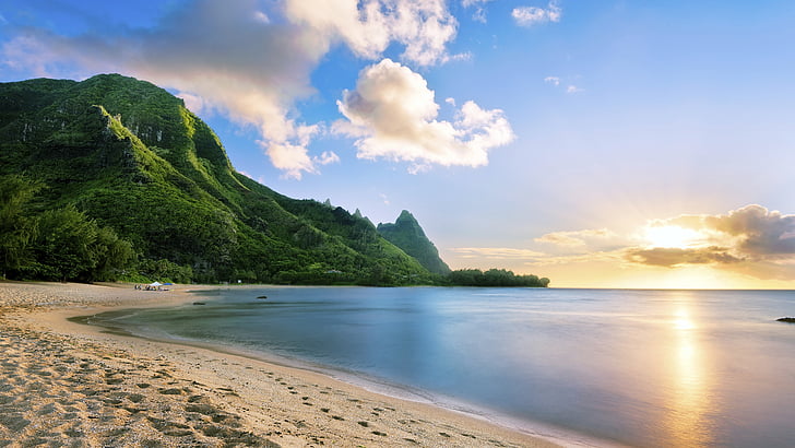 sky, coast, shore, beach, sea, kauai, promontory, kauai island, HD wallpaper