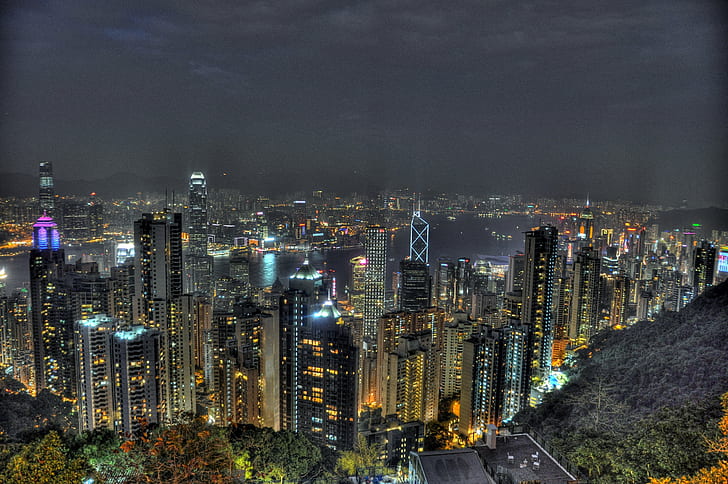 aerial view of high-rise buildings, hong kong, victoria peak, hong kong, victoria peak, HD wallpaper
