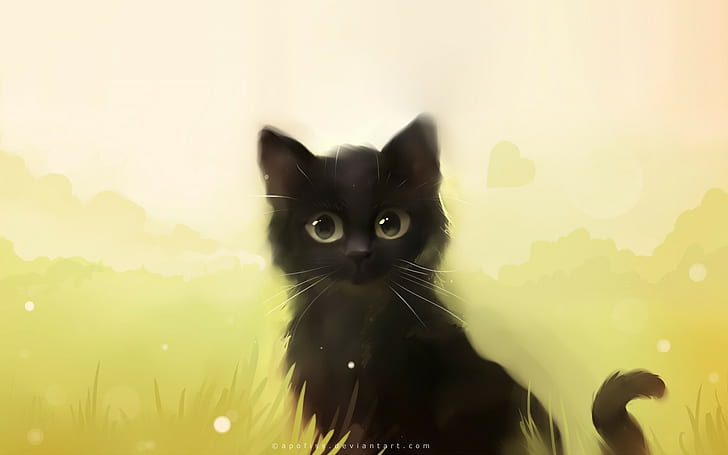 black cats, painting, Apofiss, HD wallpaper