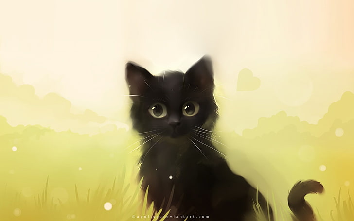 1082x1922px | free download | HD wallpaper: black kitten illustration, cat,  painting, Apofiss, black cats | Wallpaper Flare
