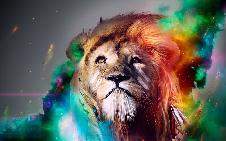 brown lion wallpaper, surreal, digital art, animals, artwork
