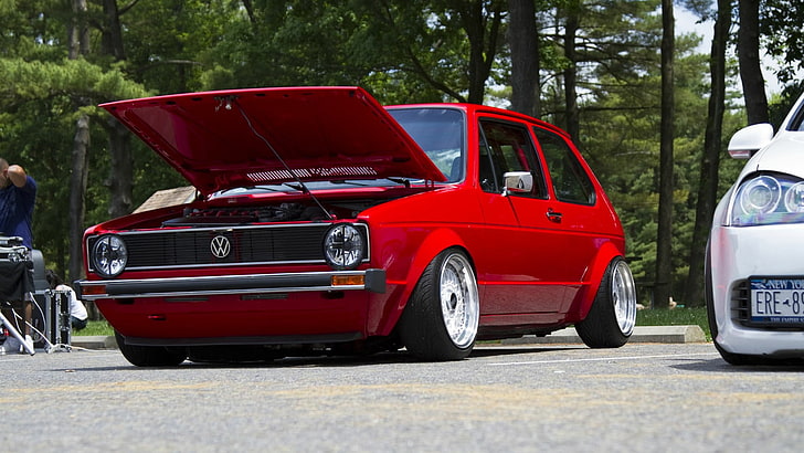 golf, red, tuning, volkswagon