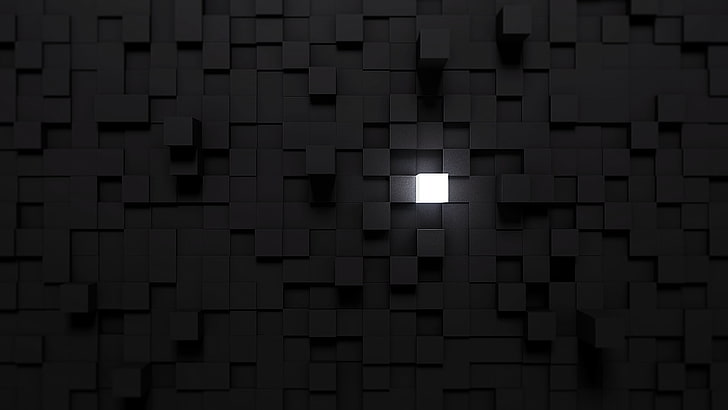 beige concrete board with hole, cube, lights, Blender, minimalism, HD wallpaper