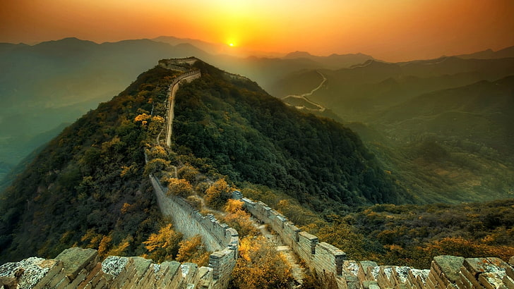 Great Wall of China, the great wall of china, grass, top view