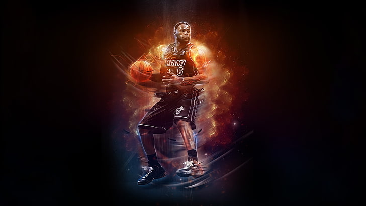 LeBron James, Fire, Basketball, Miami, NBA, Heat, Player, men, HD wallpaper