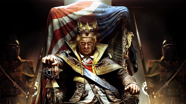 male wearing crown sitting on armchair illustration, Donald Trump