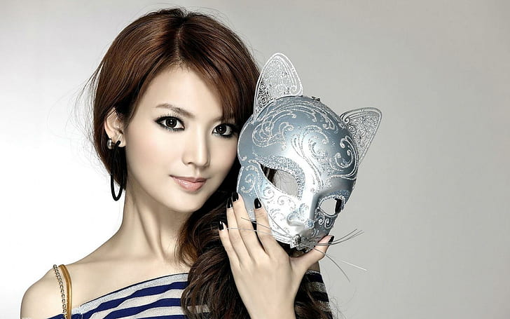 Mabel Ye Xi-Qi, women's white-and-gray sequined cat masquerade, HD wallpaper
