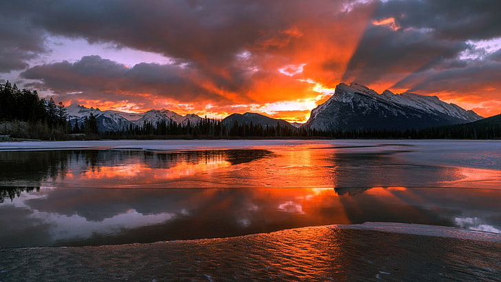 body of water, nature, landscape, mountains, Canada, Alberta, HD wallpaper