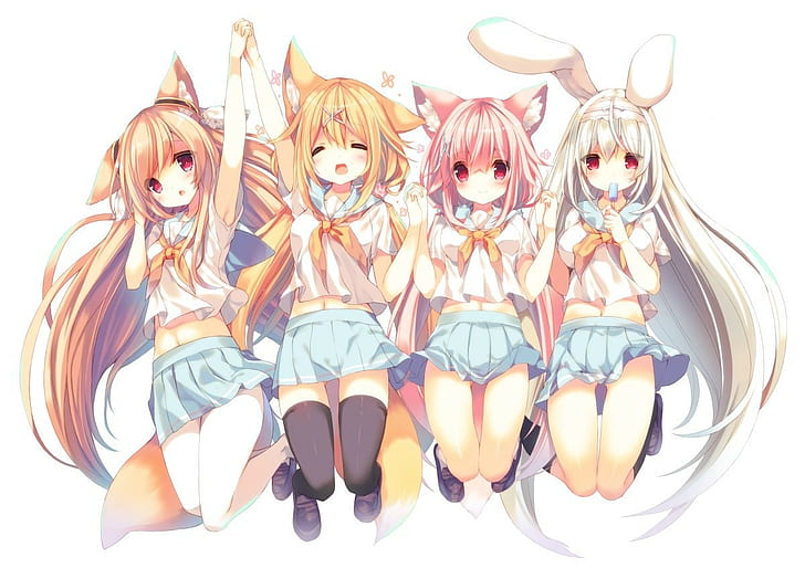 fox girl, anime girls, bunny girl, kitsunemimi, animal ears, HD wallpaper