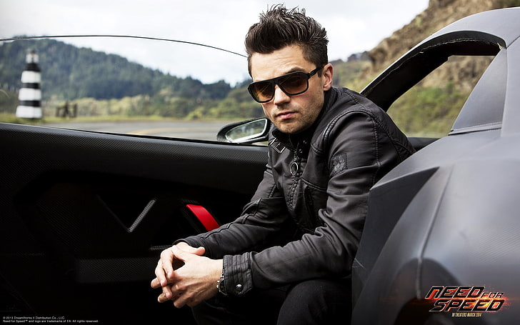 men's black jacket, need for speed, dominic cooper, dino brewster