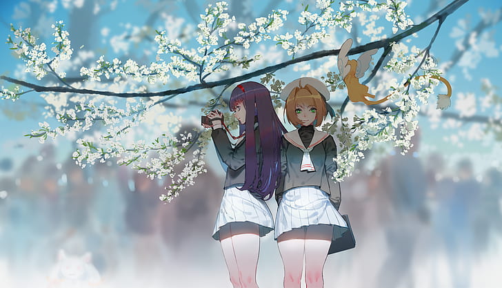 88 Girl, women, anime, anime girls, sakura (tree), summer, manga, HD wallpaper
