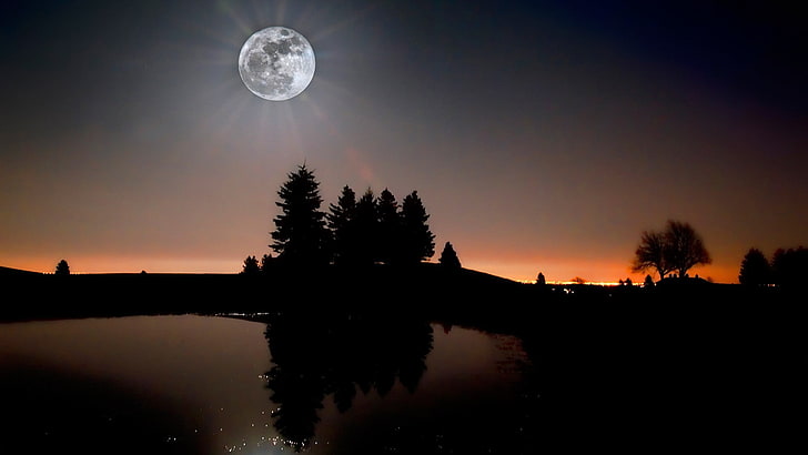 Moon, sky, silhouette, beauty in nature, scenics - nature, reflection, HD wallpaper