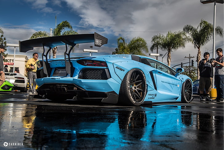 blue Lamborghini coupe, Lamborghini Aventador, LB Performance, HD wallpaper