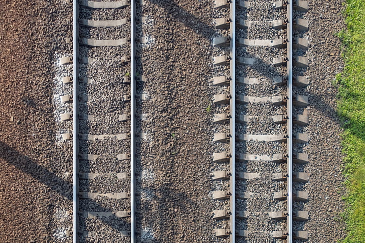 railway, tracks, railroad track, no people, day, metal, high angle view