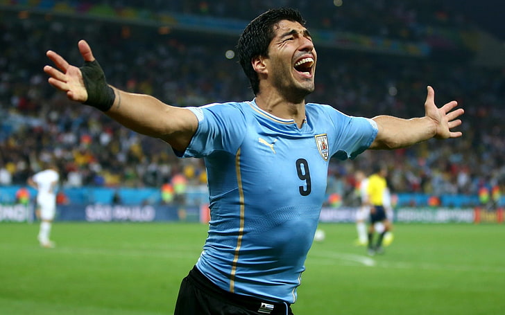 men's blue 9 jersey shirt, luis suarez, uruguay, world cup 2014, HD wallpaper