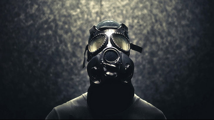 black gas mask, gas masks, men, protection, security, portrait, HD wallpaper
