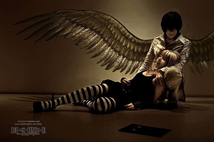 black-haired man with wings illustration, Death Note, cosplay, HD wallpaper