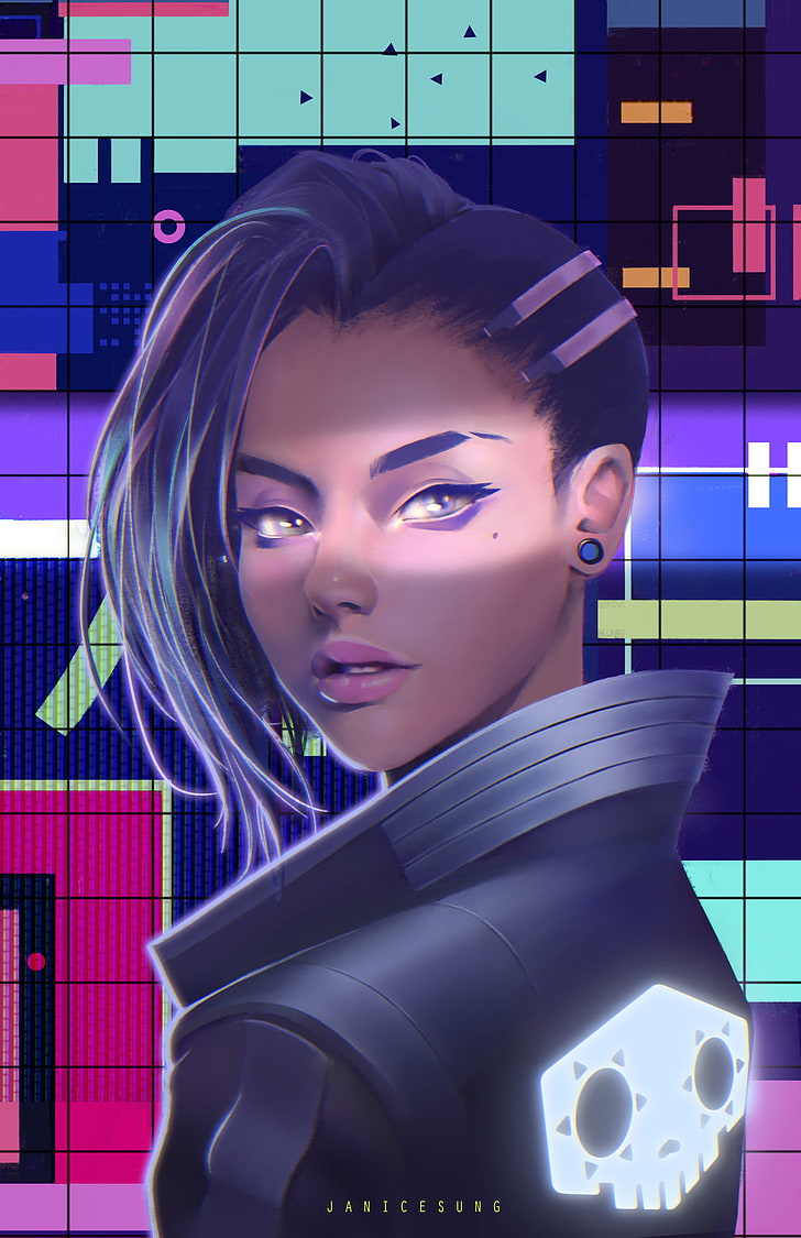 Hd Wallpaper Sombra Overwatch Neon Colorful Technology Portrait One Person Wallpaper Flare