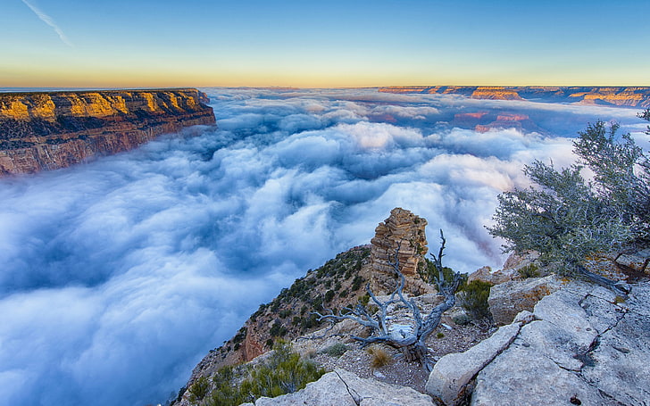 Morning Foggy In National Park Grand Canyon Arizona Landscape Nature Hd Wallpaper For Mobile Phones And Computer 3840×2400, HD wallpaper