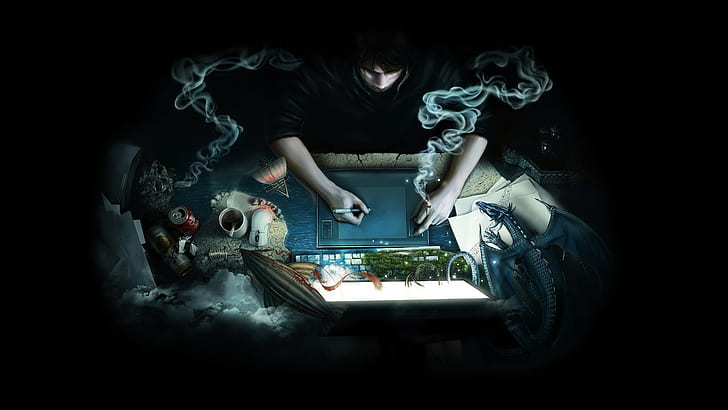 Tablet Black Smoking Smoke HD, digital/artwork, HD wallpaper