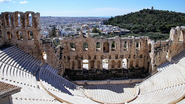 historic site, amphitheatre, tourist attraction, landmark, ancient history, HD wallpaper