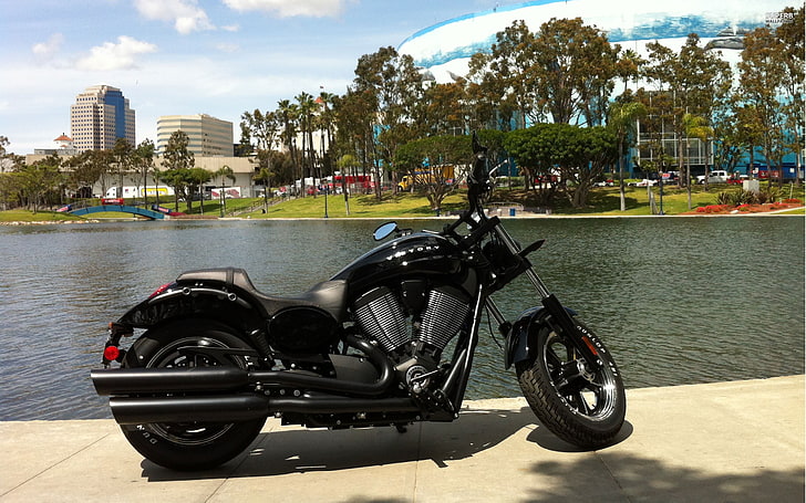 black cruiser motorcycle, Victory Judge, transportation, city