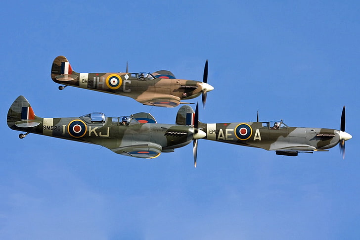 three black, gray, and brown fighting jets, UK - England, Duxford (EGSU)