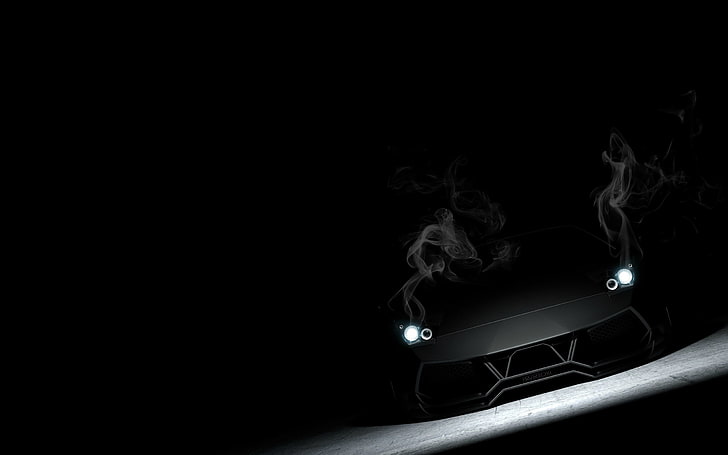 black Lamborghini Reventon, smoke, Matt, Murcielago, front, LP670-4, HD wallpaper