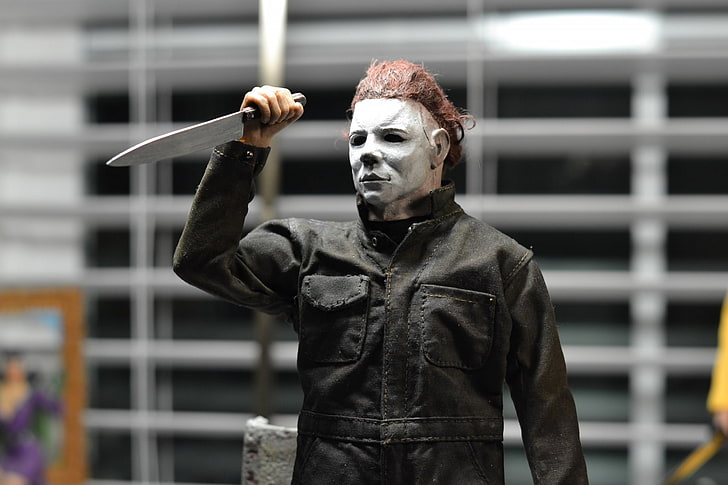 michael myers  for mac desktop, front view, focus on foreground