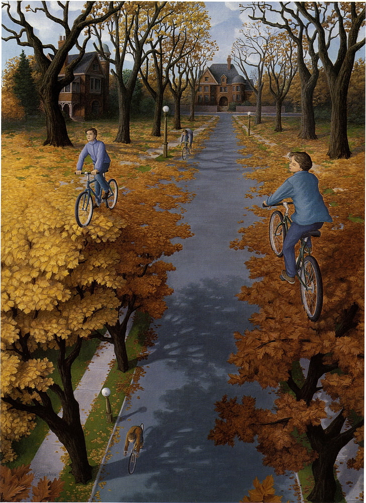 optical illusion, transportation, bicycle, water, full length, HD wallpaper