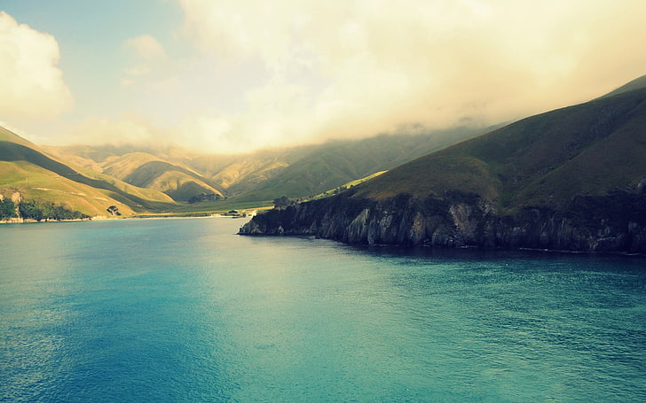green mountain, New Zealand, sea, mountains, water, scenics - nature, HD wallpaper