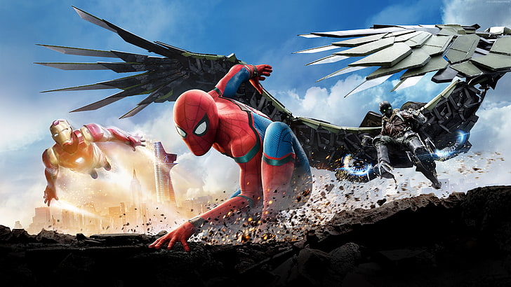 Marvel Spider-Man, Iron Man and Falcon wallpaper, superhero, Spider-Man: Homecoming (2017)