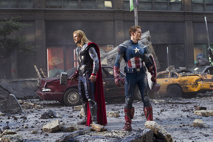 Marvel Avengers Captain America and Thor movie still, machine