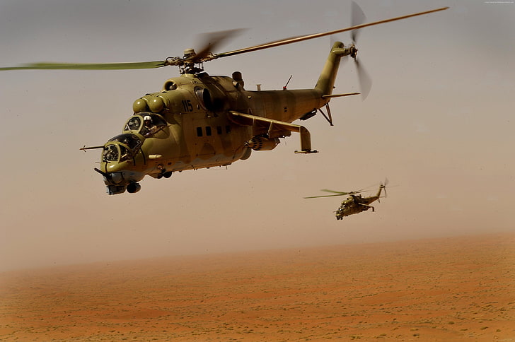 desert, Mil, Mi-35, Russian Army, Sabre, flying tank, attack helicopter, HD wallpaper