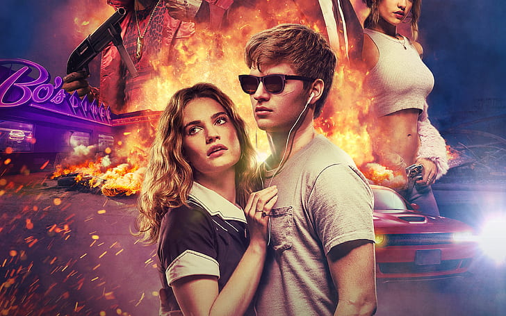 baby driver, ansel elgort, lily james, Movies