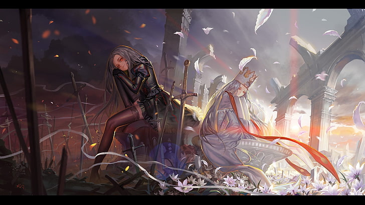 two white haired female anime characters, Fate Series, Saber