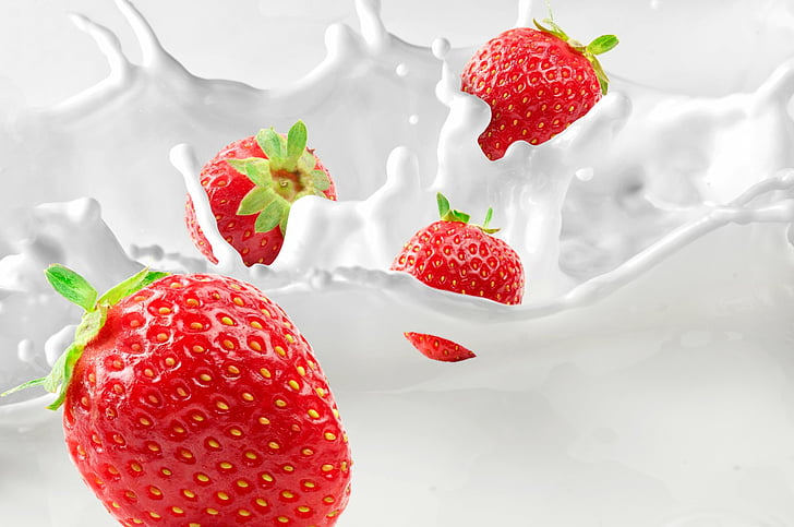 Fruits, Strawberry, Milk, HD wallpaper