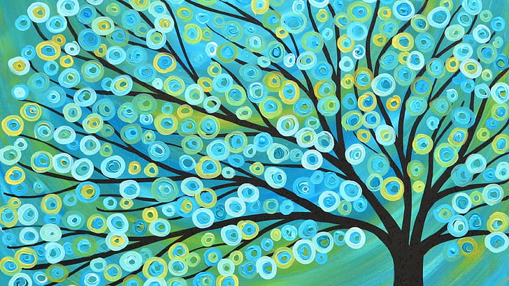 painting, tree, branch, modern art, acrylic paint, pattern, HD wallpaper