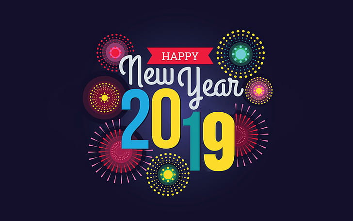 Happy New Year 2019 Fireworks Art Painted Wallpapers Hd 1920×1200.jpg, HD wallpaper