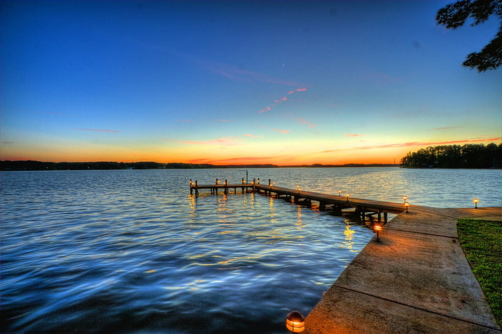 brown river dock, lake, water, sky, beauty in nature, scenics - nature, HD wallpaper
