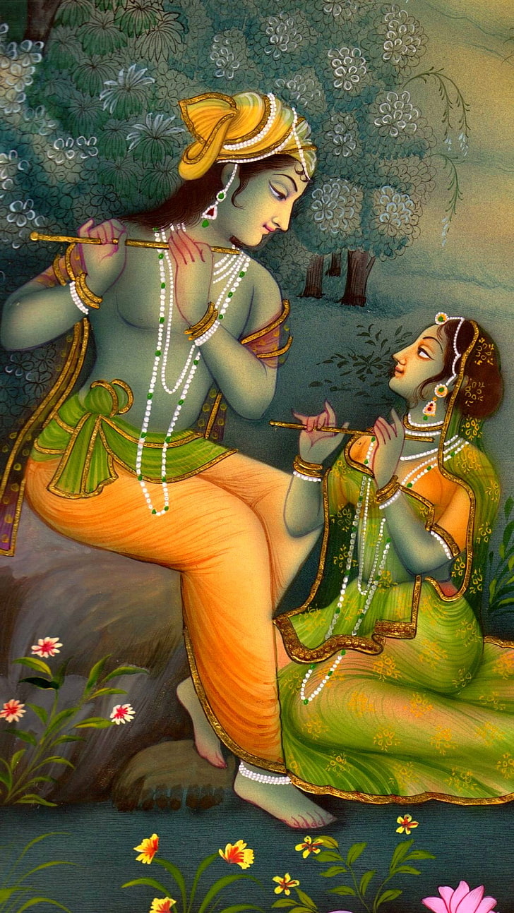 Lord Krishna Radha Painting, Krishna and Radha painting, God, HD wallpaper