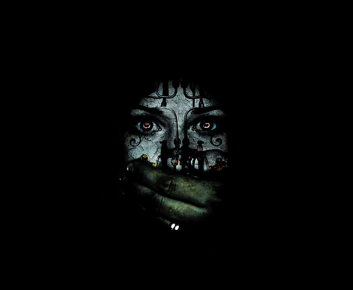 1766x1448 px creepy Dark eyes face Gothic horror mood scary spooky women Anime Azumanga HD Art
