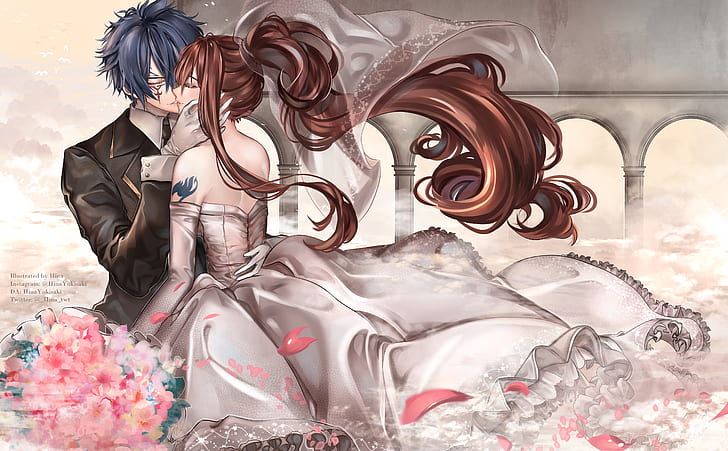 Wallpaper anime, kiss, couple, erza scarlet, jellal fernandes, fairy tail,  artwork desktop wallpaper, hd image, picture, background, 56d0f1