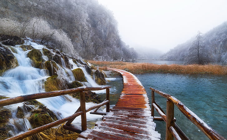 Croatia, landscape, nature, water, winter, frost, long exposure, HD wallpaper