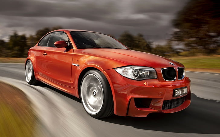 BMW 1 Series M Coupe, red bmw coupe, front, povorto background, HD wallpaper