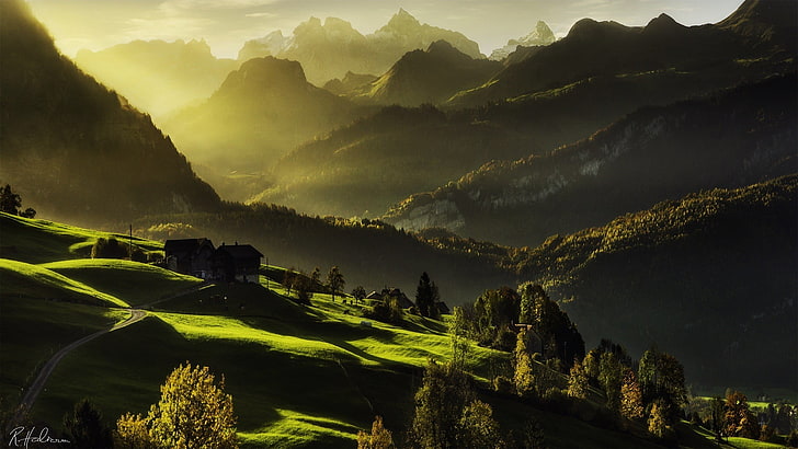 hills, landscape, nature, mountains, field, sunlight, scenics - nature, HD wallpaper