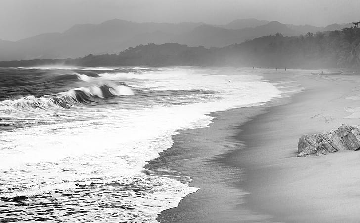 grayscale photo of beach, Mystic, bandw, mist, Santa marta, parque, HD wallpaper