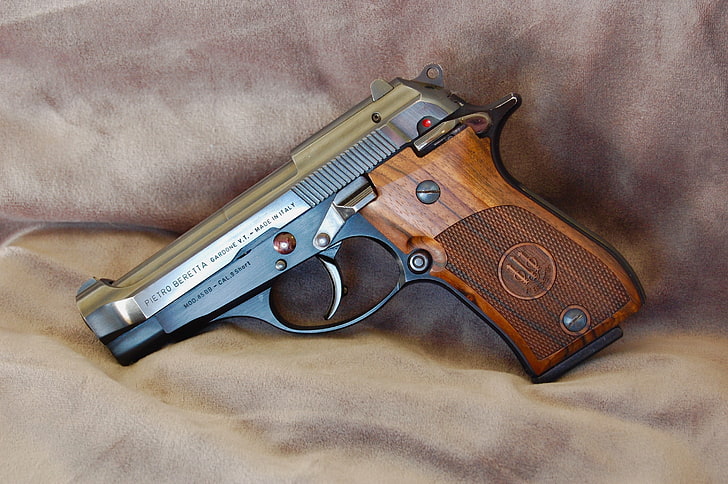 brown handled semi-automatic pistol, gun, weapons, Beretta, 1984